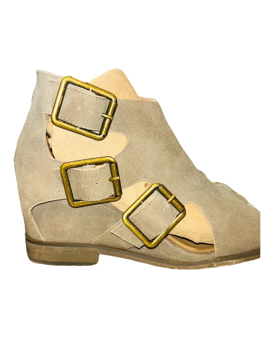 Chocolat Blu Tate Suede Wedge Sandals Peep Toe Strappy Taupe Beige Women’s 8.5